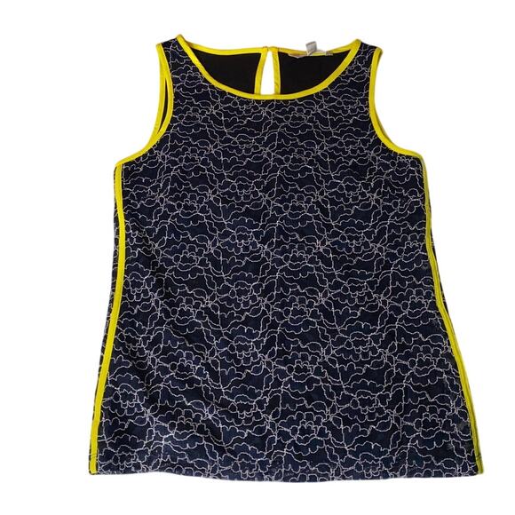 Banana Republic Tank Top Lace Floral Blue Yellow Layered Size 0 Eyelet Keyhole - Picture 1 of 8